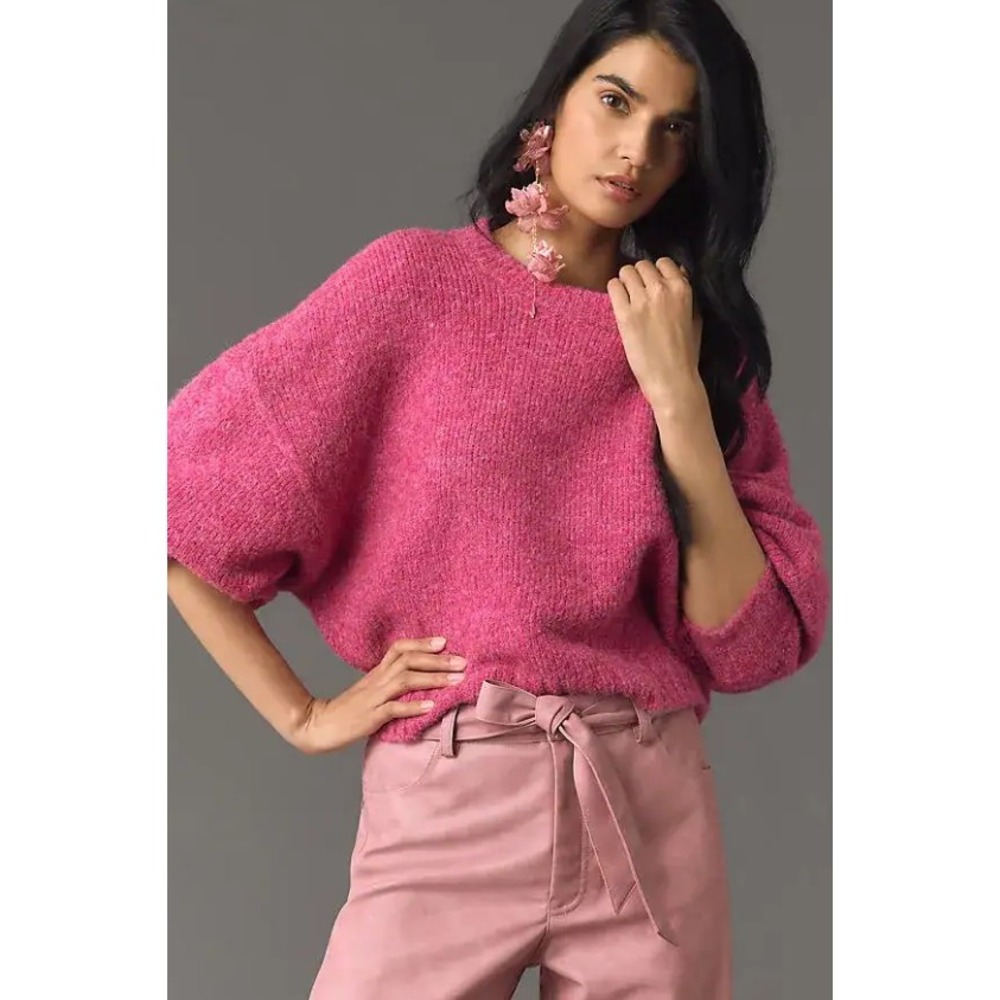 PILCRO Pink Boxy Sweater Fuchsia Pink Oversized Pullover Crewneck NWT Size S